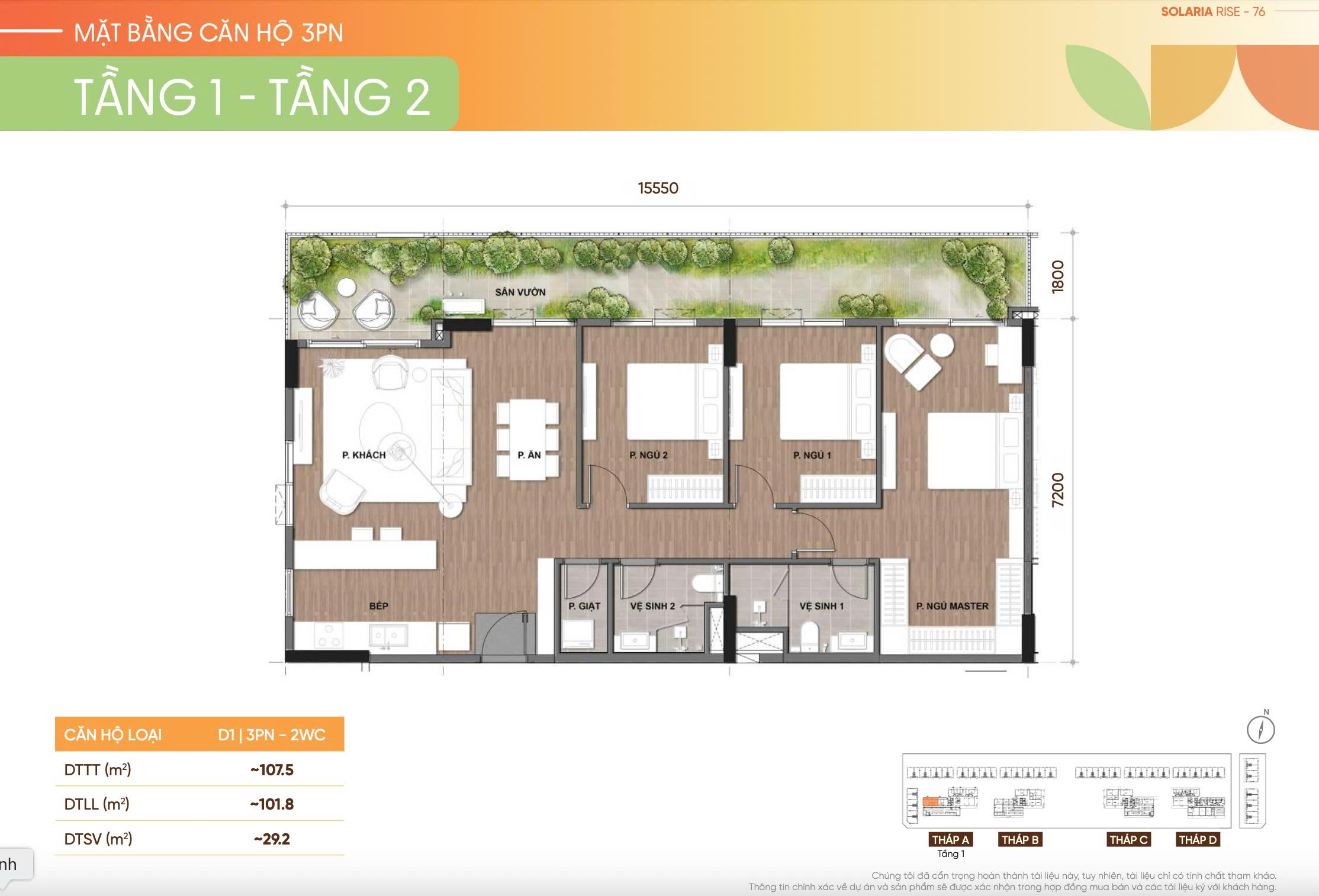 Căn hộ tầng 1 và tầng 2 3PN Solaria Rise Waterpoint Bến Lức Nam Long