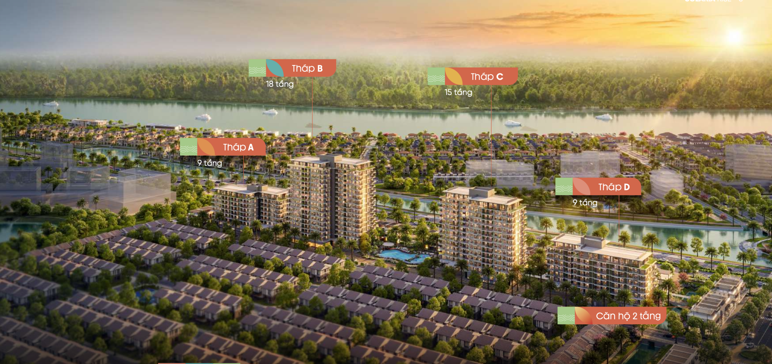 Phối cảnh chính thức 4 tháp căn hộ Solaria Rise Waterpoint tại Bến Lức của chủ đầu tư Nam Long